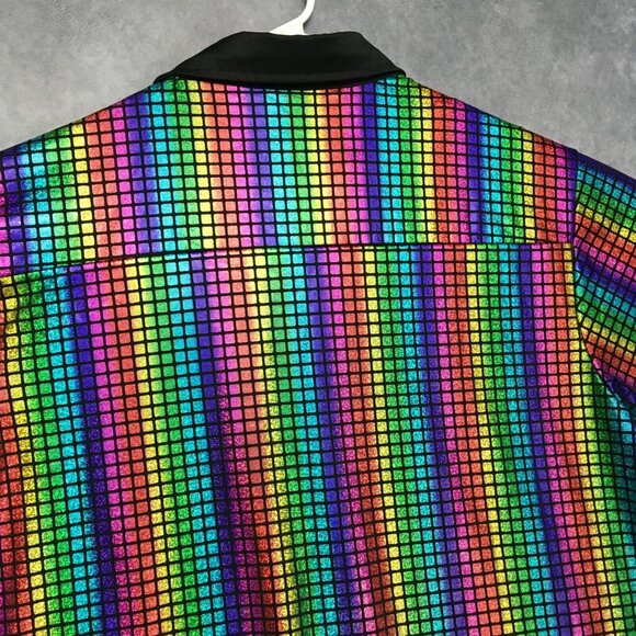 Jogal Mens Shimmer Rainbow Shirt size Large Button Up Short Sleeve Sequence - Picture 11 of 11